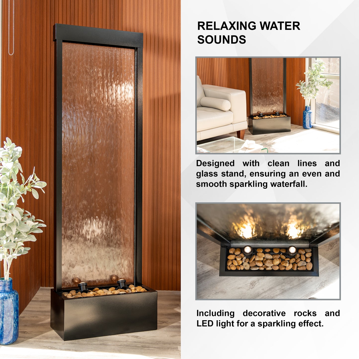 68" Aluminum Steel Clear Glass Fountain