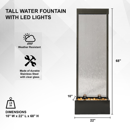 68" Aluminum Steel Clear Glass Fountain
