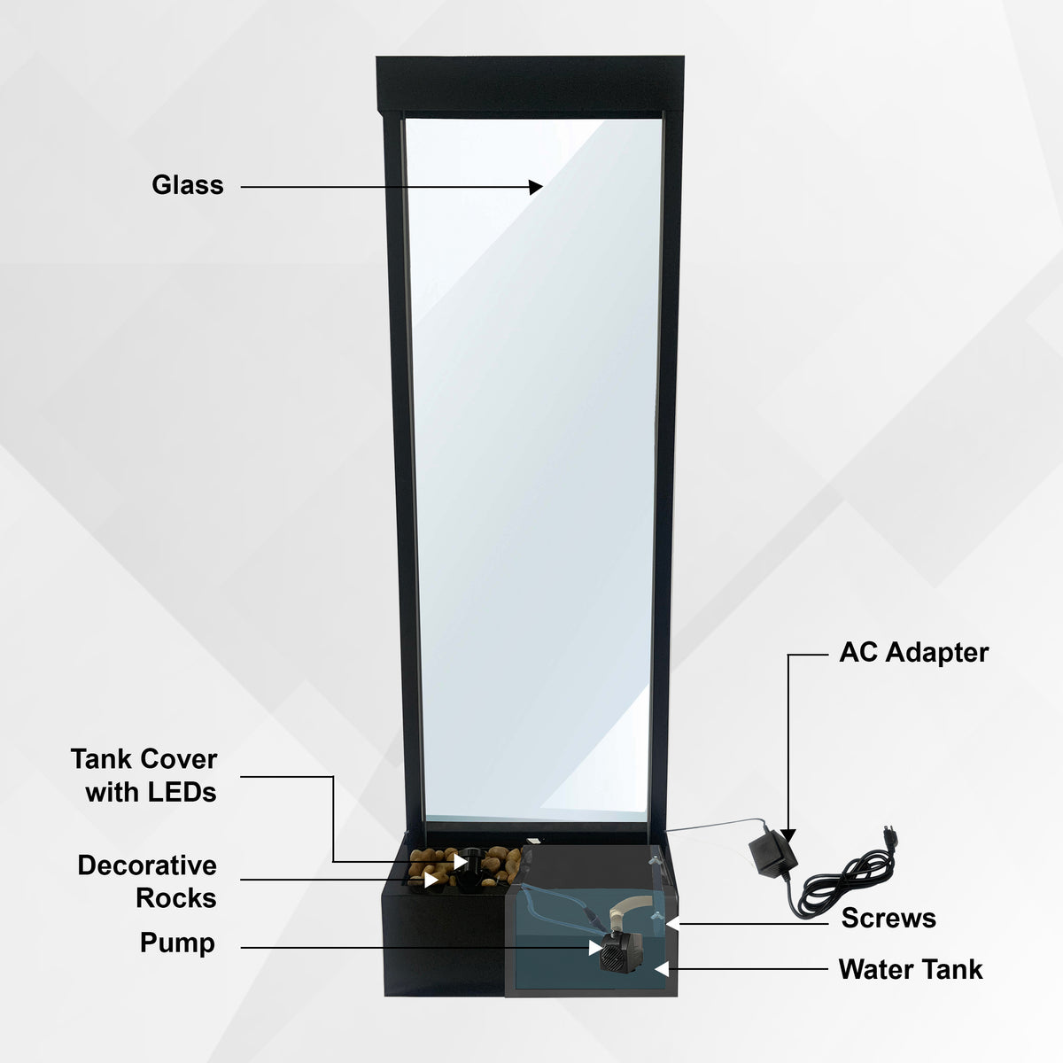 68" Aluminum Glass Fountain | Lightweight LED Waterfall