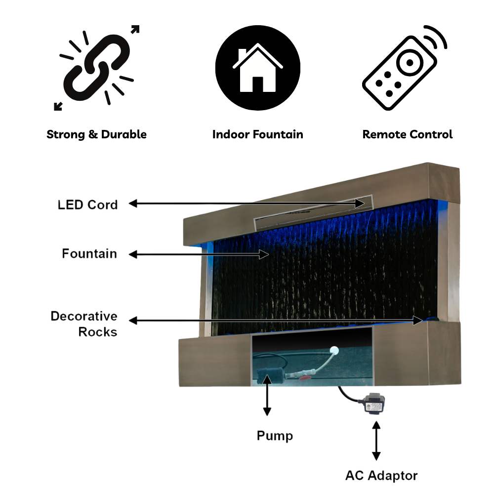 47" Indoor Wall-Mounted Mirror Waterfall Fountain