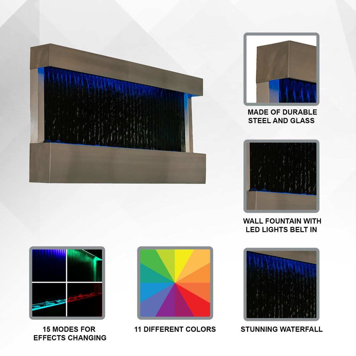 47" wall-mounted mirror fountain dimensions and specifications