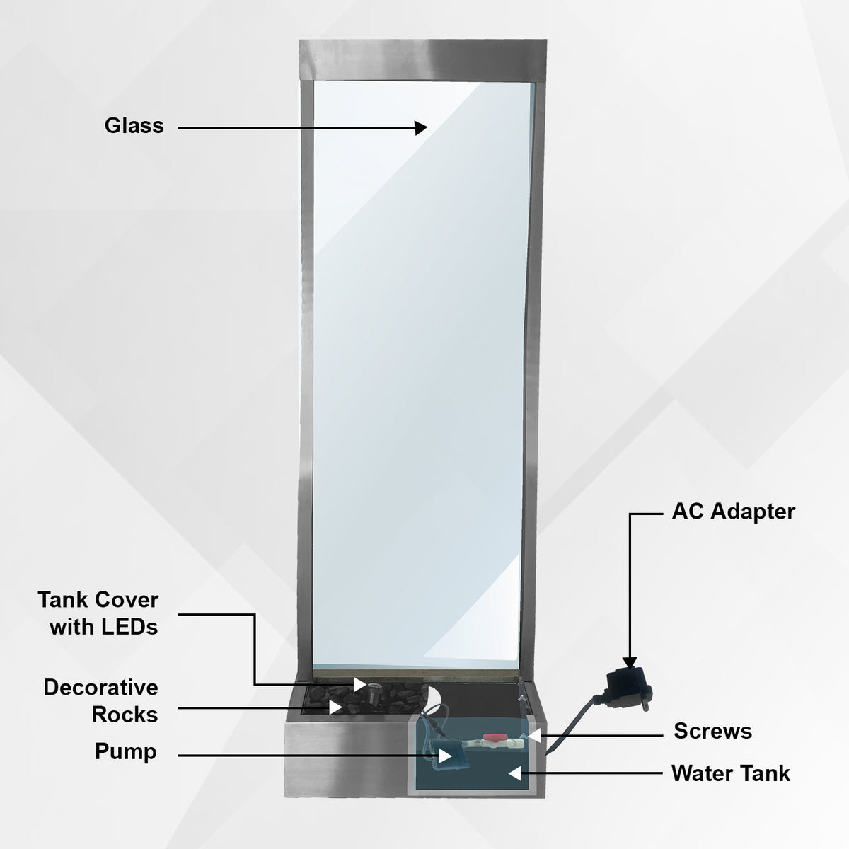 72" Steel Clear Glass Fountain