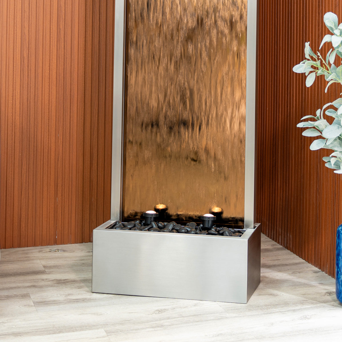 68" Stainless Steel Mirror Fountain | LED Waterfall, Auto-Shutoff