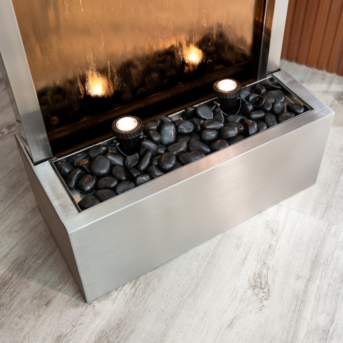 68" Stainless Steel Mirror Fountain | LED Waterfall, Auto-Shutoff