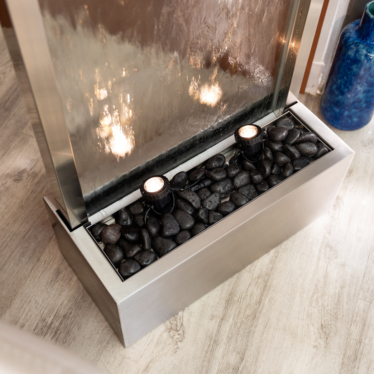 68" Stainless Steel Mirror Fountain | LED Waterfall, Auto-Shutoff